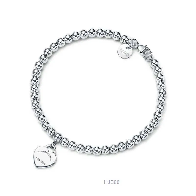 Populär tiffaniness s925 silver 4mm runda pärlor hjärtformade tiffan armband tjockare bottenplätering boudoir minnesmode glamour smycken 3k6n