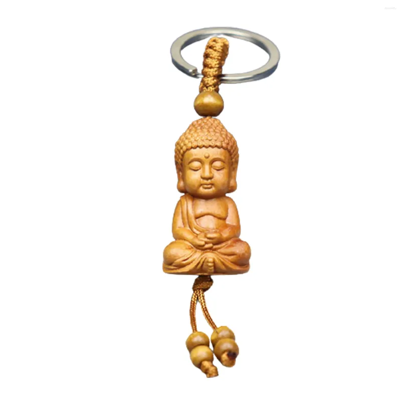 Keychains smycken praktiskt för bil Lucky Art Craft Natural tredimensionella män Kvinnor Buddha Wood Keychain Lätt gåva