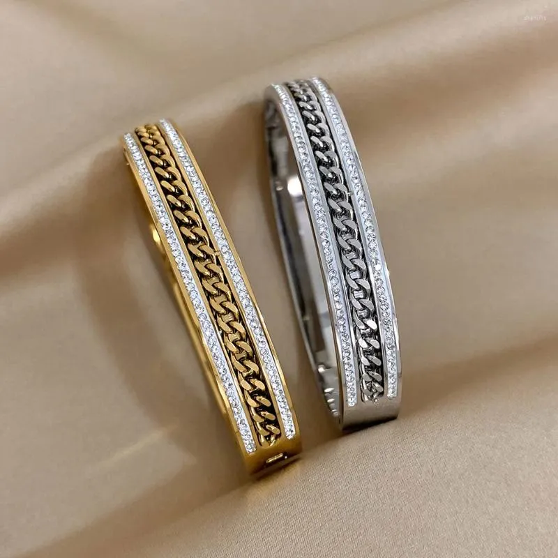 Bangle Fashion Twist Chain Stainless Steel Bracelet Luxury Rhinestone Matching Couple Bracelets For Women Men Jewelry Gift