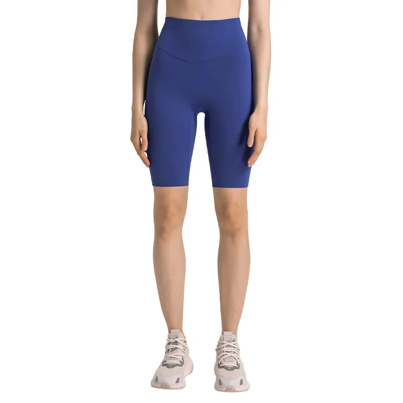 Leggings LUU de nailon desnudo para mujer, pantalones de Yoga Abdominal de cintura alta, pantalones de ciclismo para Fitness con elevación de cadera de cinco puntos, pantalones para correr