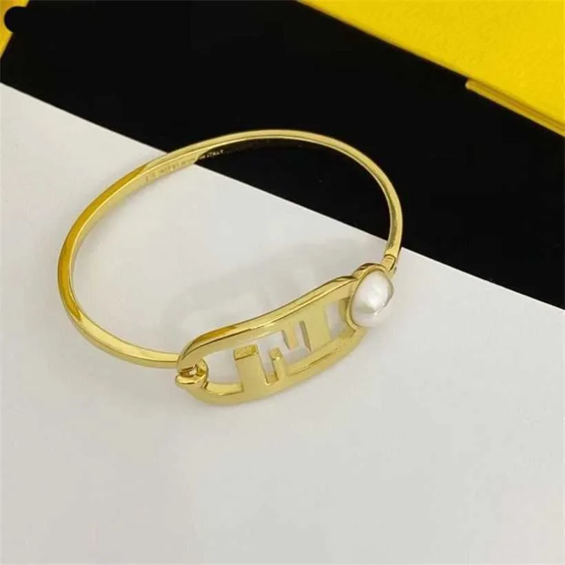 38% OFF Letter Premium Light Luxury Fashion Metal Texture with Pearl Brass Material F Style Bracelet