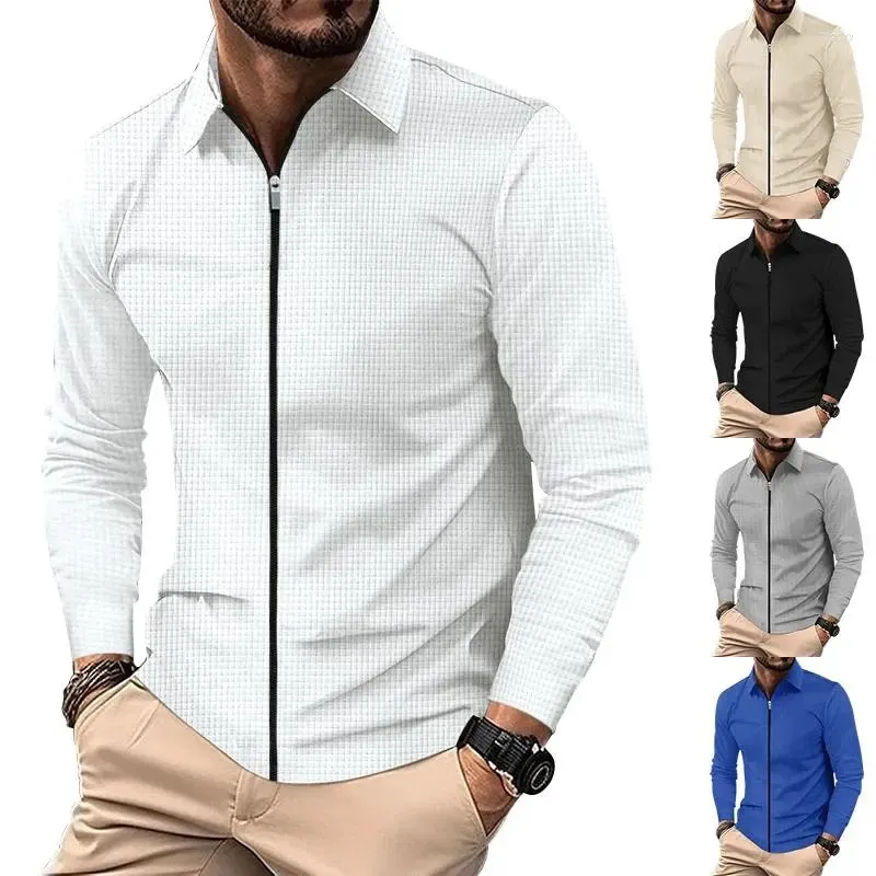 Jaquetas masculinas 2024 primavera e outono zíper cardigan casaco casual confortável superior manga longa polo colarinho jaqueta waffle