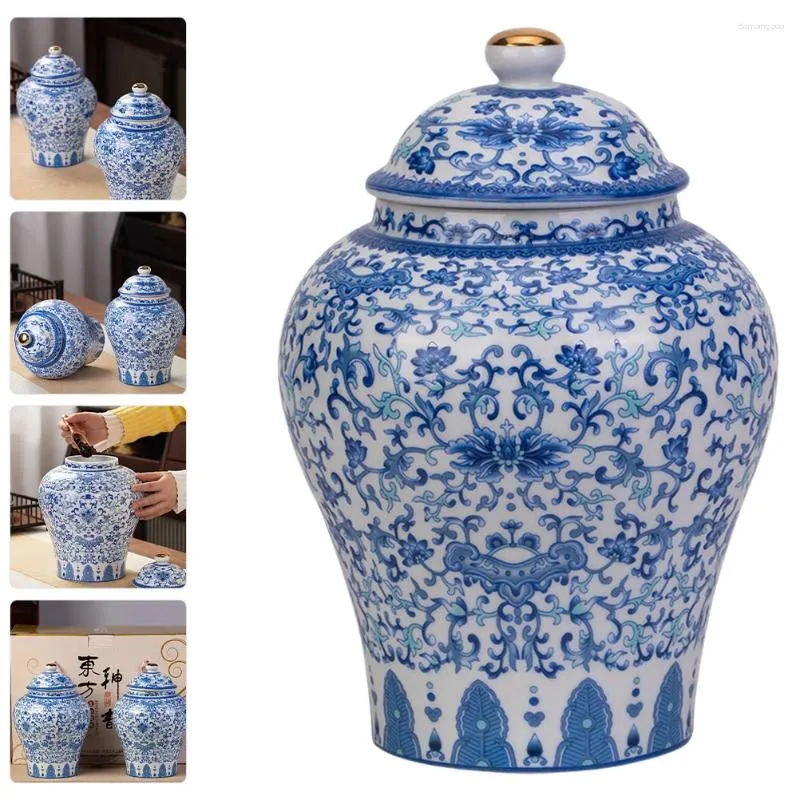 Lagringsflaskor blå vita ingefära burkar chinoiserie stil dekorativ retro kinesisk porslinblommor te canister traditionell