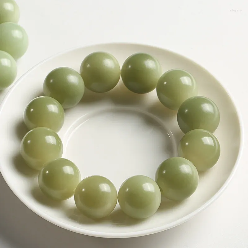 Strand 17MM Bodhi Root Bracelet Rare Large Size Round Beaded Green Improved Throw Collection Exquisite Jewelry
