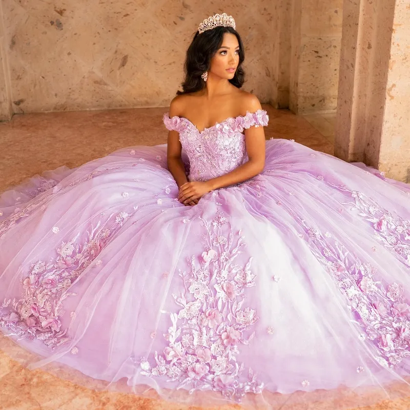 Pembe Quinceanera Elbise 2024 Zarif Sevgilim 3D Çiçek Aplike Dantel Prenses Top Tatlı 15 Vestidos De XV Anos Parti Elbisesi