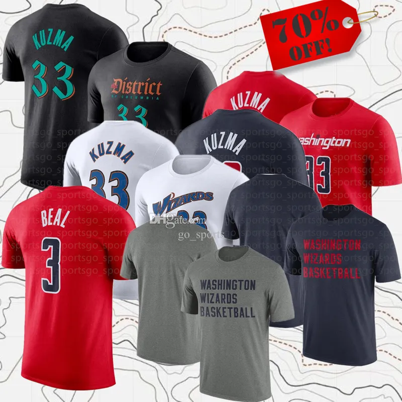 Hommes Femmes Marque Fans Chemises de basket-ball Kyle 33 Kuzma 3 Bradley Beal Washingtons Tops Tees Adulte Lady Sport T-shirt à manches courtes American Street Vêtements décontractés