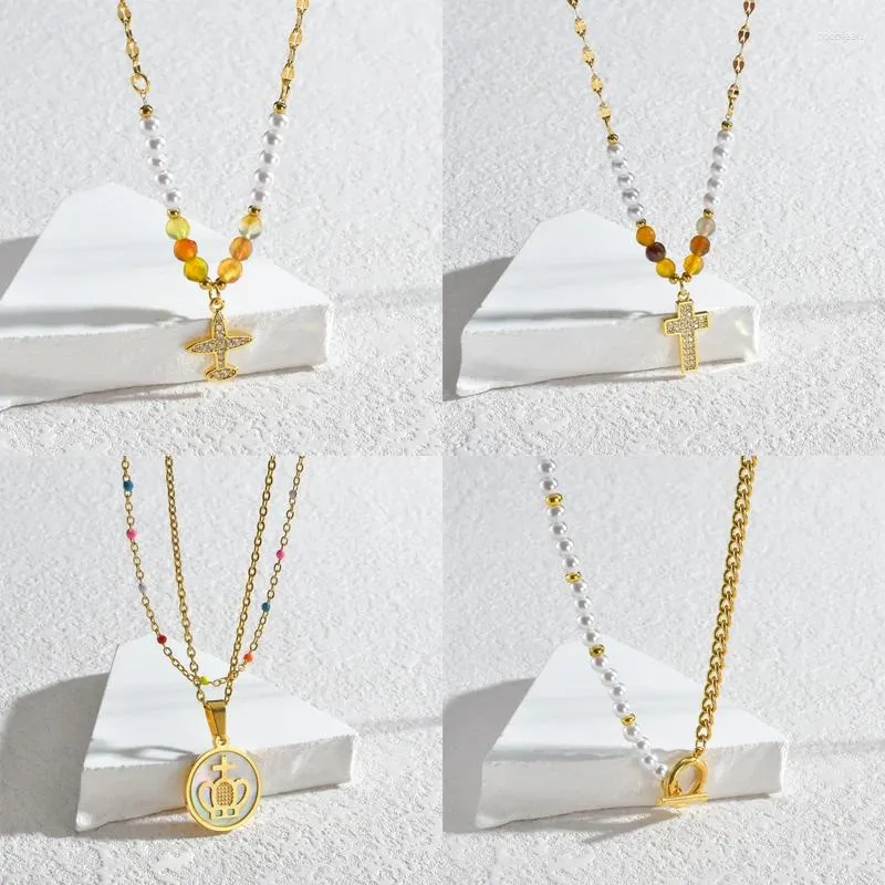 Pendant Necklaces DIY Gold Color OT Buckle Bead Chain Spliced Necklace For Women Men High-End Stainless Steel Jewelry Birthday Gift
