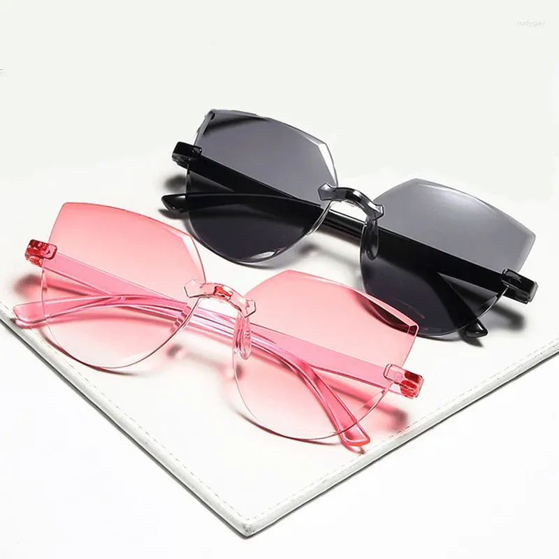 Sunglasses Ladies Cat Ear Frameless Jelly Transparent Retro All-in-one Ocean Piece Candy Color