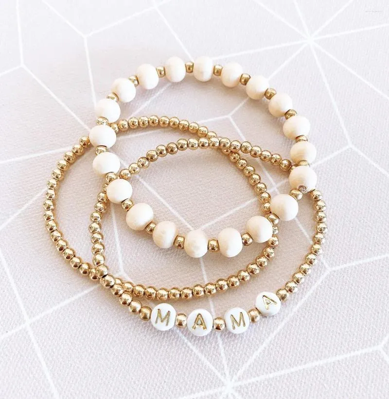 Bracelet 3pc / set Nom personnalisé Bracelet en perles de bois Ensembles de bracelets Mama Corde élastique Charms pour Mather Day Accessoire Amis Maman Cadeau 2024