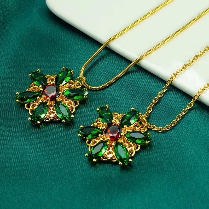 Anastasia -halsband tillsammans i Paris Emerald Stone Flower Necklace Lost Princess inspirerade 14K Yellow Gold Pendant Necklace för WO 10