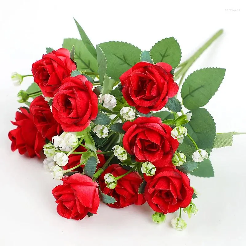 Fleurs décoratives simulées Rose décor à la maison mariages faux Bouquet artificiel saint valentin fournitures de fête romantique cadeaux
