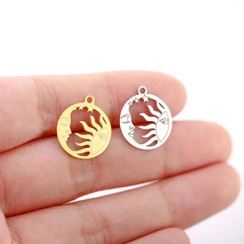 Charms 5Pcs/Lot Antique Round Hollow Sun&Moon Stainless Steel Stars&Earth Pendants DIY For Jewelry Making Supplies Accessories