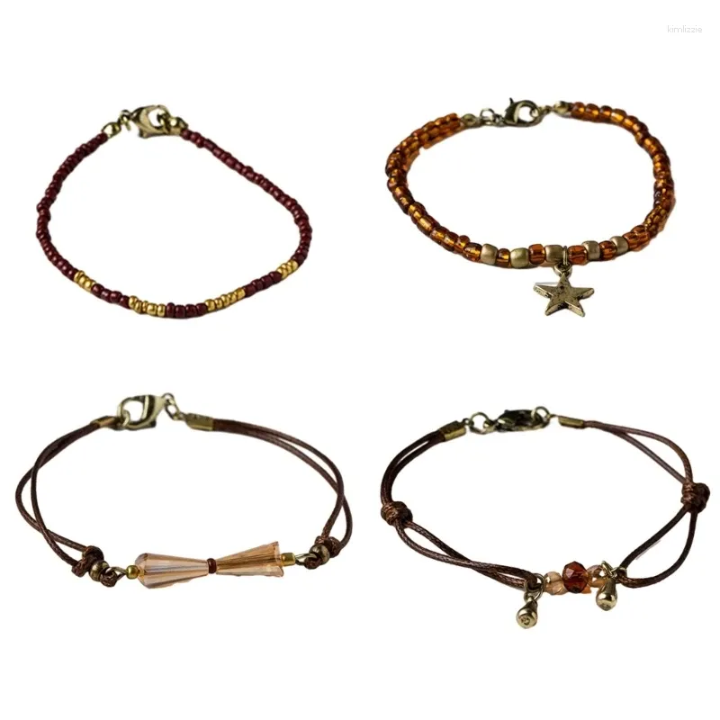 Bracelets de charme 652F Bracelet de perles acryliques marron café élégant et unique corde tissée perles délicates bracelets ornement