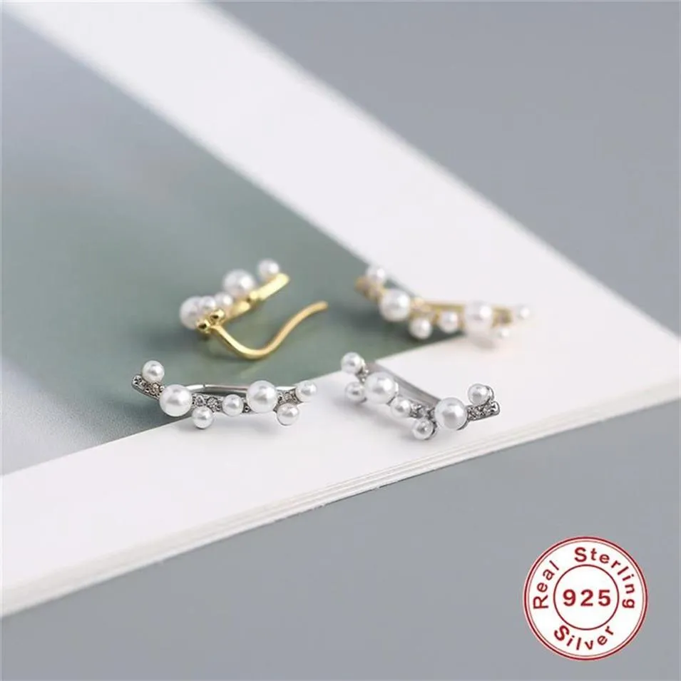 Stud 100% Echt 925 Sterling Silber Kletterer Ohrringe Koreanische INS Perle Ohrring Für Frauen Brincos Ohrringe Pendientes PlataStud256u