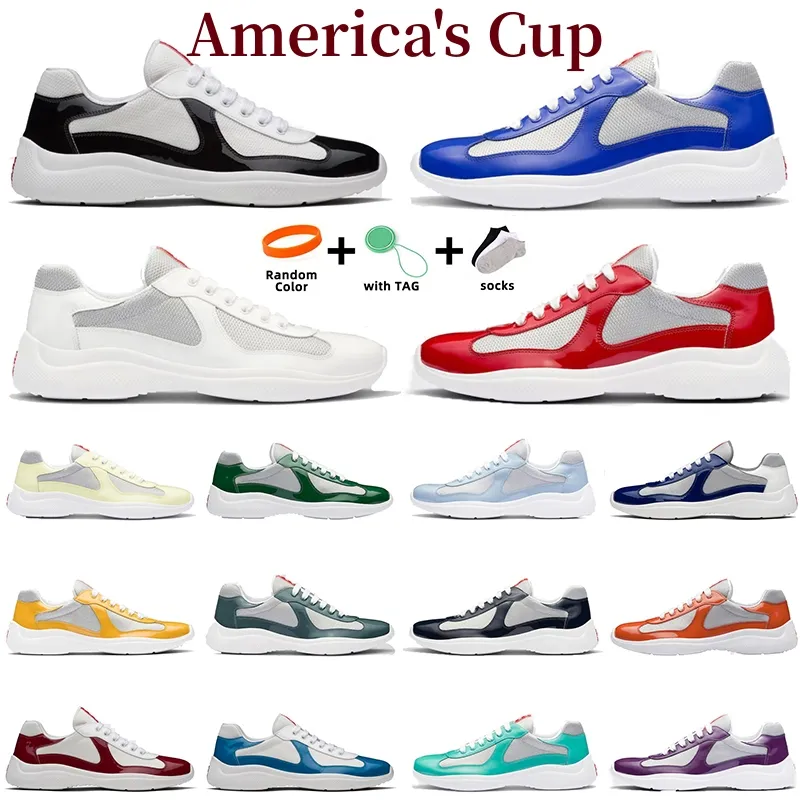 America Cup Men Femmes Chaussures décontractées Designer Sneaker Top Patent Leather Trainers plats Noir Blanc Mesh à lacets en plein air Runner Trainer Sneakers Taille 35-46