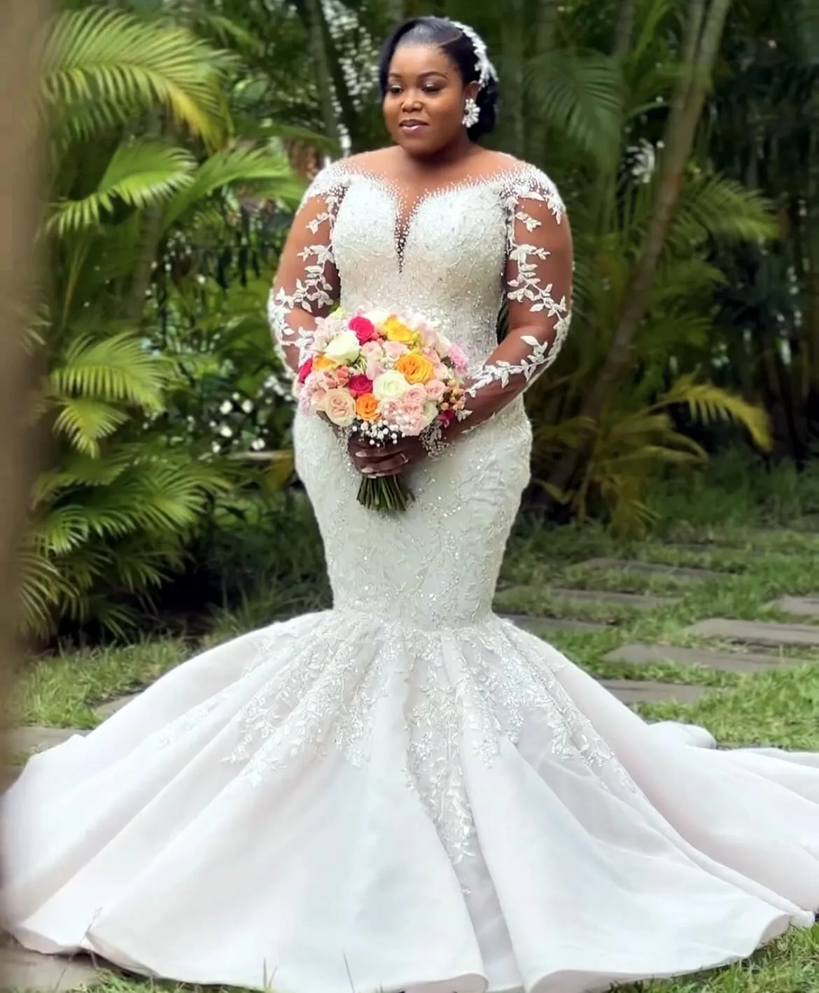 Long sleeve sales jeweled wedding dress
