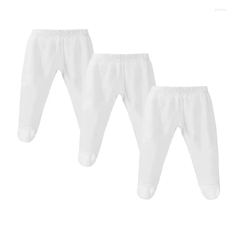 Trousers 3Pcs Sets Baby Pants 0 To 12 Months Boys Girls Cotton Leggings Solid Color Bind Foot Elastic Waist Outfits