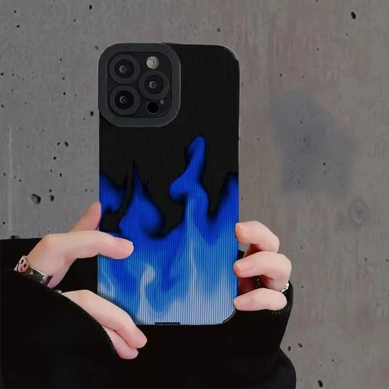 Skórzana moda fajna niebieska flame futerał na iPhone 15 14 13 12 11 Pro Max xs xr XR 15 plus miękki silikonowy tylna okładka 100pcs