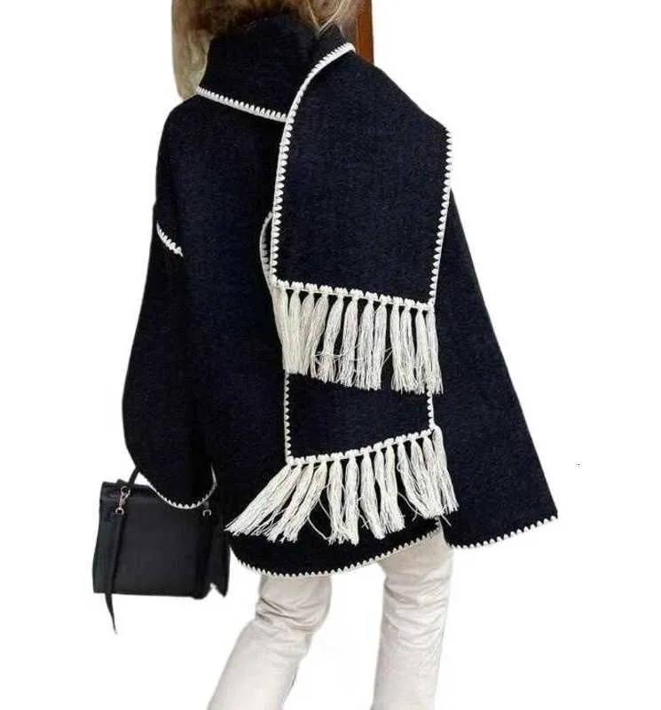 Misto lana da donna Misto lana da donna Misto autunno inverno Nappe Sciarpa ricamata Giacca Grigio scuro Melange Cappotto OVERSIZE Tasche grandi 221129 8GBF