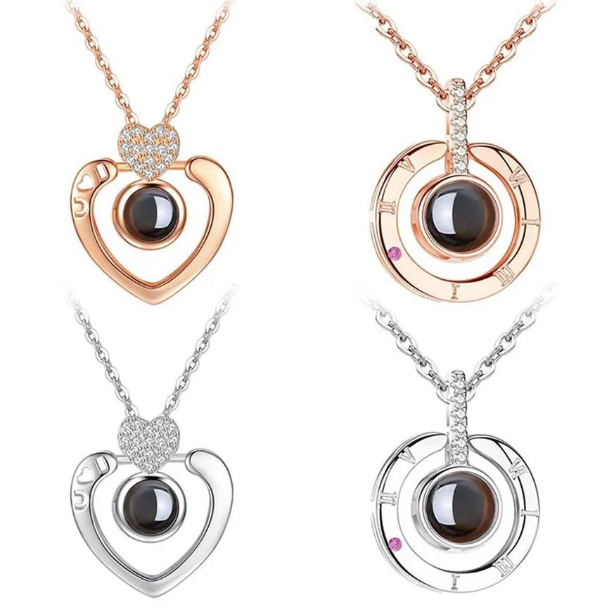 New Rose Gold Silver I love you 100 Lanugage Necklace Love Memory Projection Heart Necklace Birthday Gift Drop 292E