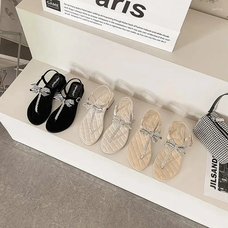 Sandales d'été 2024: tongs à plateforme pour femmes, chaussures à talons avec sangle à boucle beige et strass, chaussures confortables pour femmes