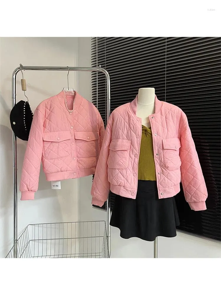 Kadın Trençkotları Pembe Parka Ceket Vintage Uzun Kollu Gevşek Ceket Moda Sokak Giysesi Koreli Yastıklı Sıcak Kış 2000'ler Kıyafetler 2024