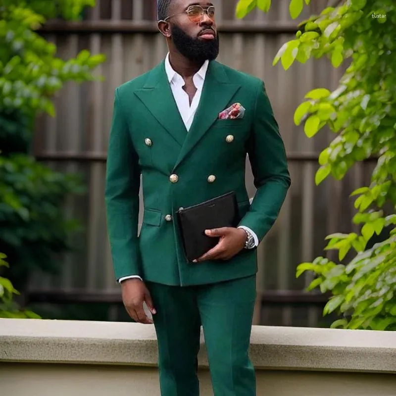 Męskie garnitury podwójnie piersi African dla mężczyzn Slim Fit Dark Green Groom Tuxedo Wedding 2 szt. Niestandardowy kostium mody 2024