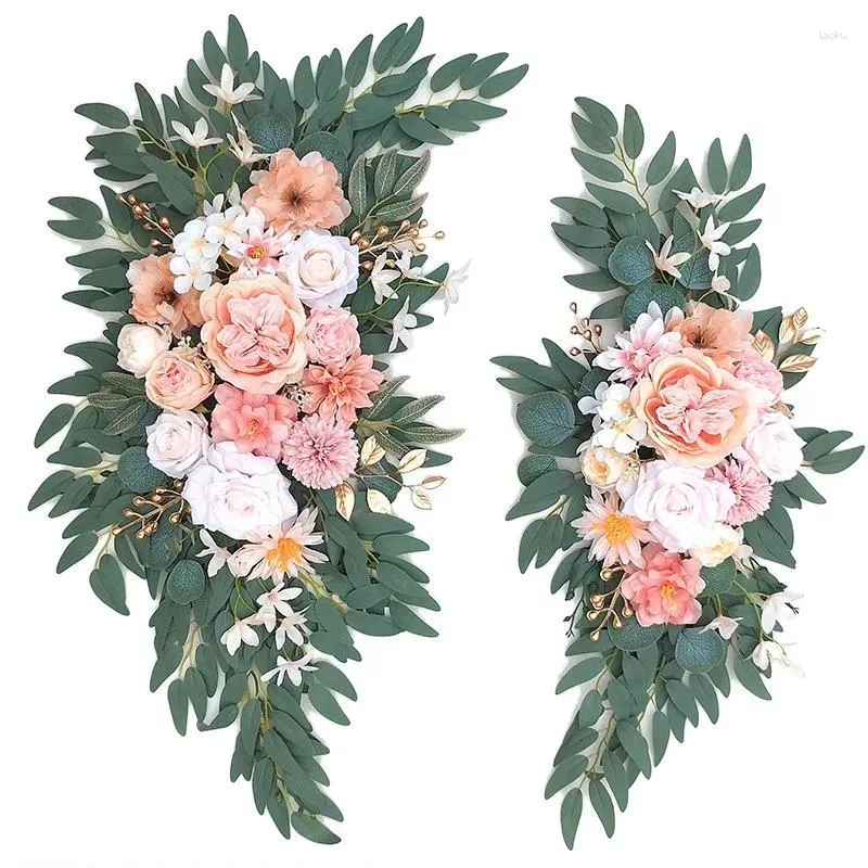 Dekorativa blommor Bröllop Välkommen Card Florals Rose Pion Sunflower Artificial Creative Sign Corner Floral For Party Event Decor Garland