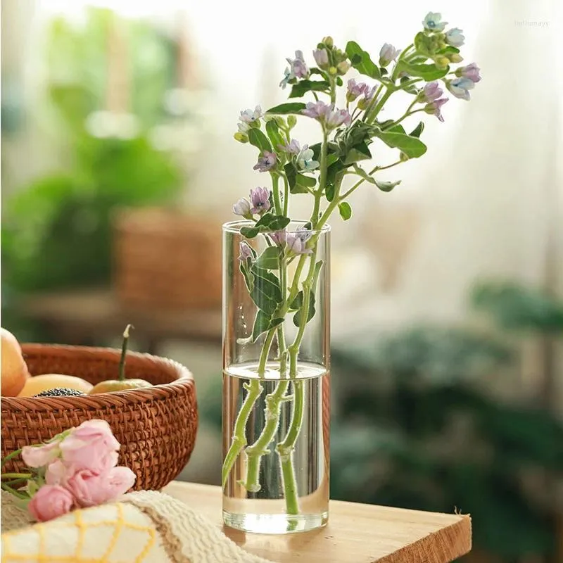 Vaser 6.5x6/8/10/15/18 cm glasblomma vas för mittstycken klar cylinderljushållare ljus bordsdekoration