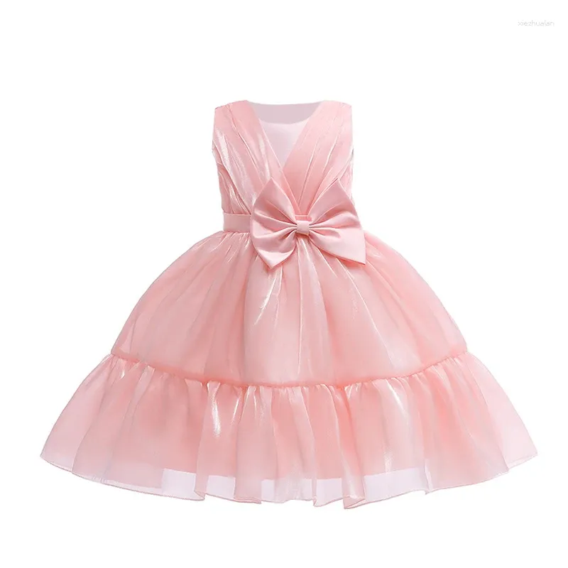 Robes de fille Pudcoco petites filles robe de fête d'anniversaire brillant sans manches nœud avant enveloppement princesse Pageant 3-8T