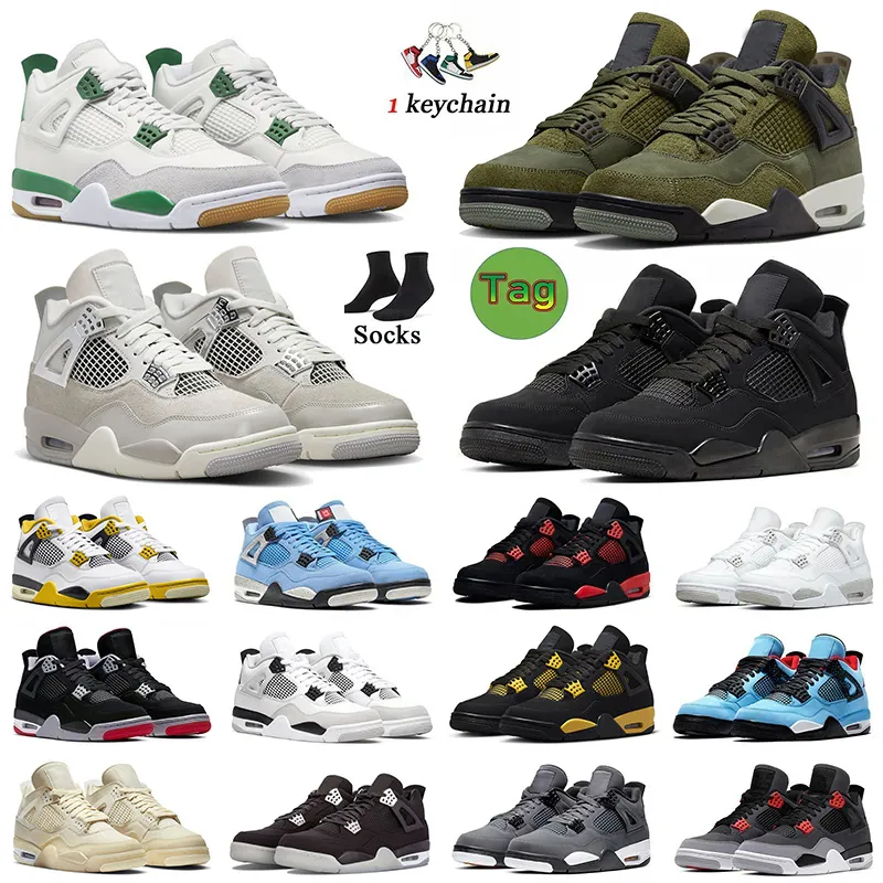 4 Pine Green Heren Basketbalschoenen Militair Zwart Cat 4s Olive Fear Sail University Blue A Ma Maniere Roze Rood Thunder Jumpman Dames Heren Trainers Outdoor Sneakers