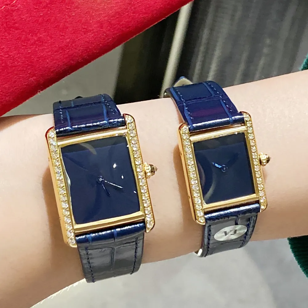 Nya mode lyxiga kvinnor klockor kvarts rörelse silver guld ros safir krona klänning titta på lady fyrkantig tank rostfritt stål fodral original casual wristwatch