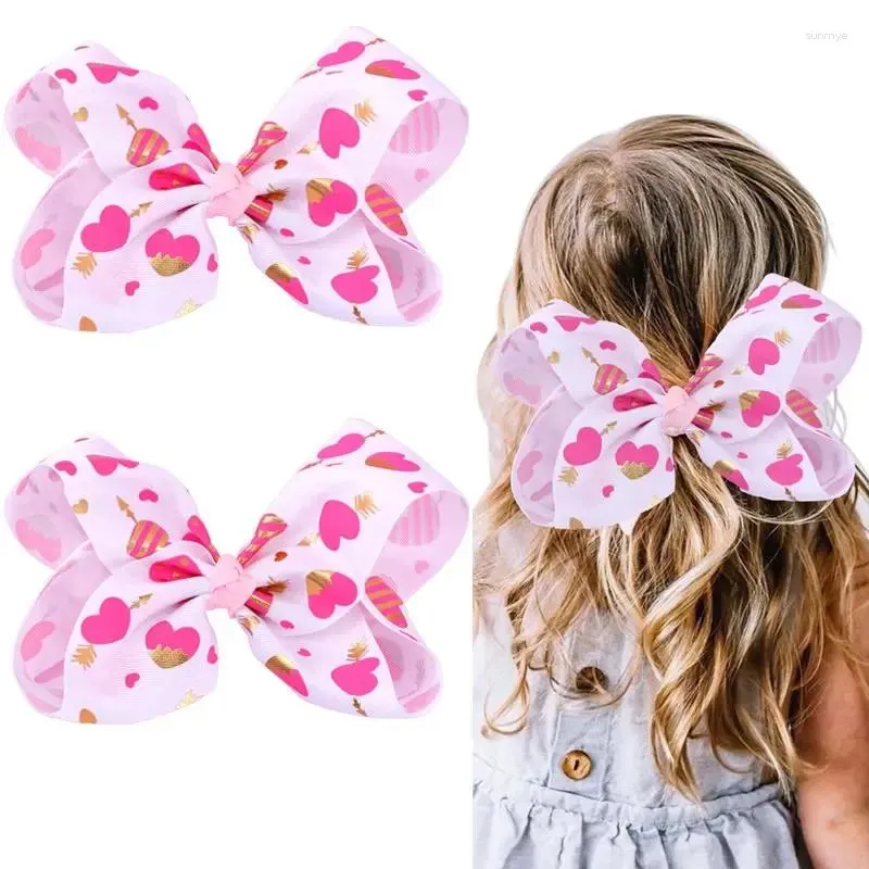 Hair Accessories Cute Ribbon Love Heart Print Bows With Clip For Girls Clips Handmade Hairpins Barrettes Headwear Kids