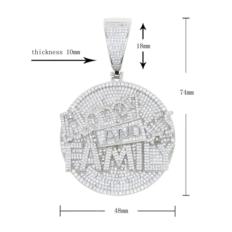 Hiphop 925 Nya runda brevpengar och familjhänge Mosang Diamond European och American Fashion Trend Men's Necklace