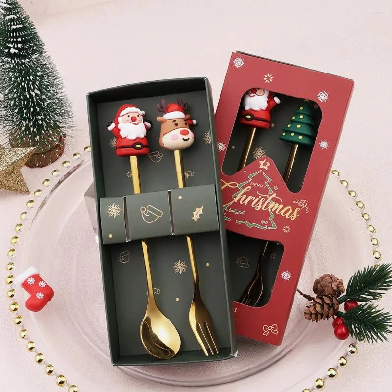 Kaffe Scoops Christmas Spoon Fork Set Elk Doll Table Decoration Dinner Eware Dessert Scoop