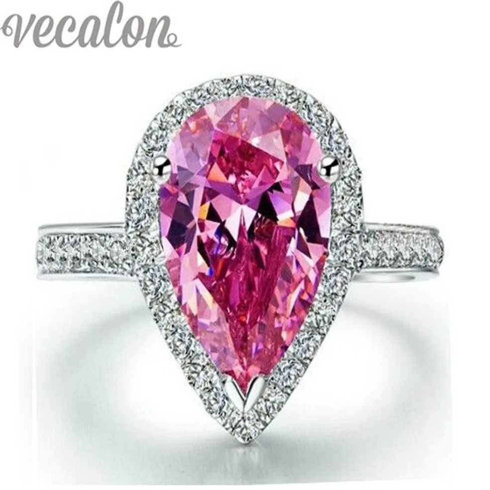 Pierścień mody Vecalon Cut 4ct Pink Cz Diamond Pierścień Weddna Pierścień Weddna dla kobiet 925 Srebrny palec Ring328k