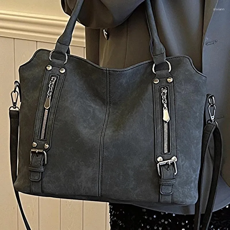 Вечерние сумки, женская замшевая сумка-тоут, черная кожаная сумка из нубука в стиле ретро, женская большая пригородная сумка, женская нишевая винтажная сумка через плечо