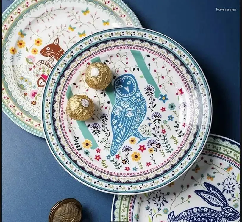 Тарелки с креативным рисунком животных, керамическая тарелка, домашняя костяная китайская тарелка, западный салат, стейк, изысканная посуда, декоративная посуда