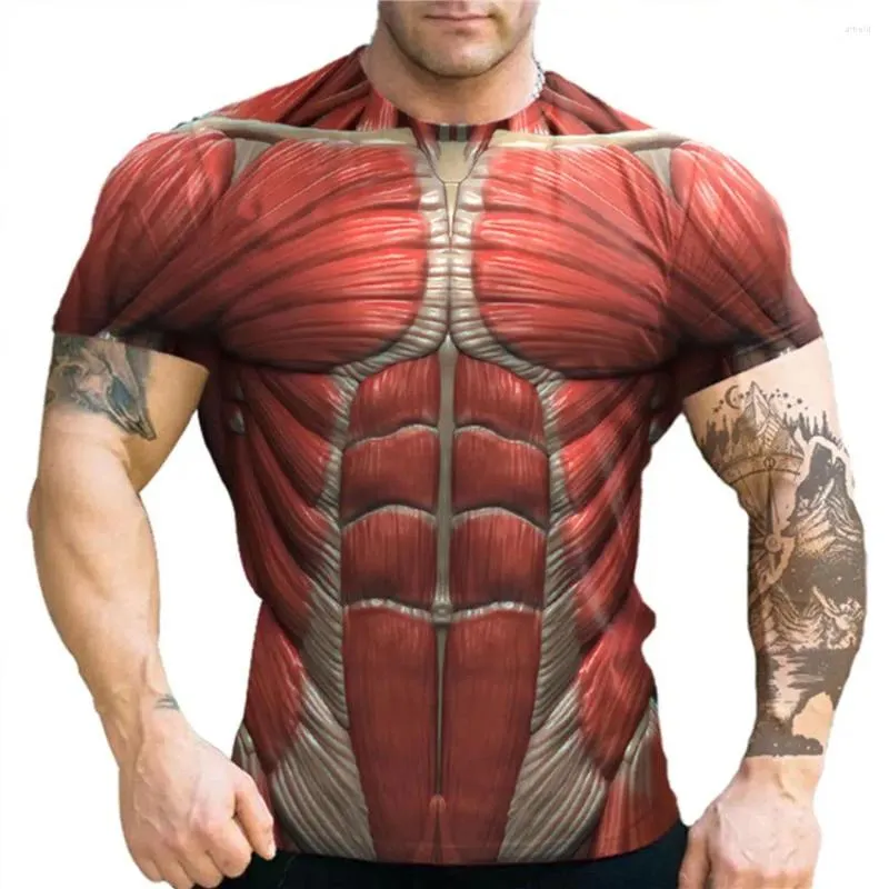 Herr t-skjortor 2024 mode skelett visceral organ muskel 3d tryck rund hals kort ärm t-shirt anime rolig fest