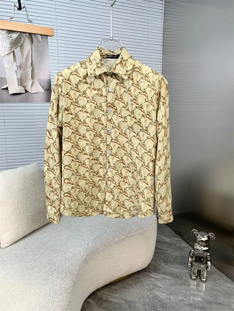 Chemise pour hommes Designer Fashion Monogramme d'été à manches longues Polo imprimé simple boutonnage Plage Chemise décontractée Revers Chemise d'affaires européenne américaine Asie M-3XL GJ79