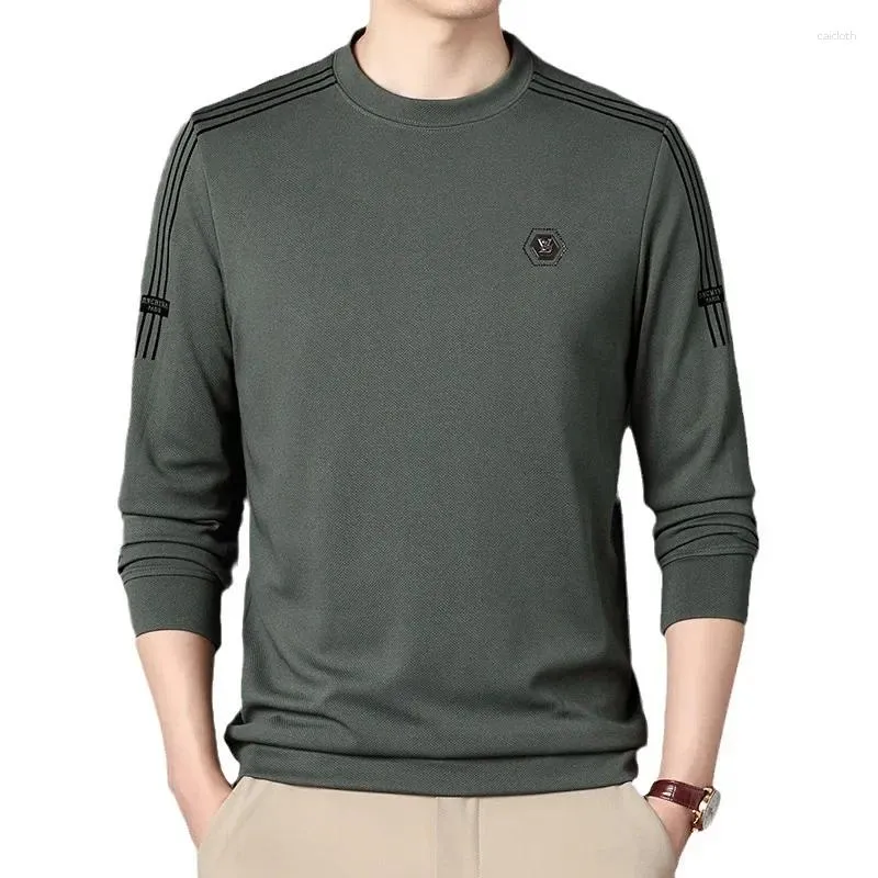 Camisas masculinas camisetas suéteres outono moda em torno do pescoço pulôver de meia-idade coreano casual e confortável camisa inferior