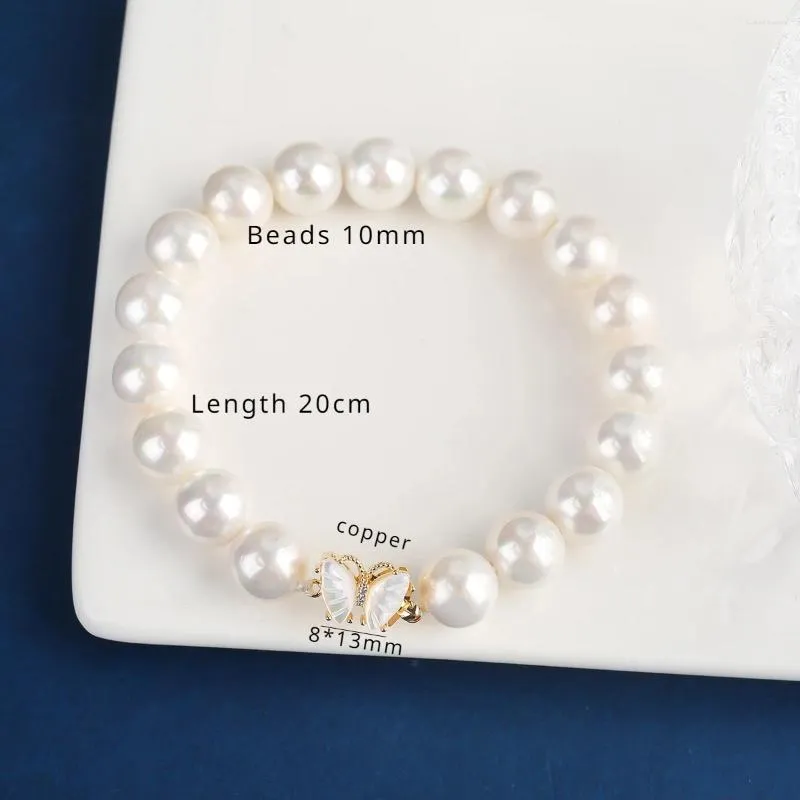 Strand Selling Natural Shell Pearl 18k Real Gold Plating Inlaid Butterfly Buckle Bracelet Ladies Fashion Party Holiday Gift