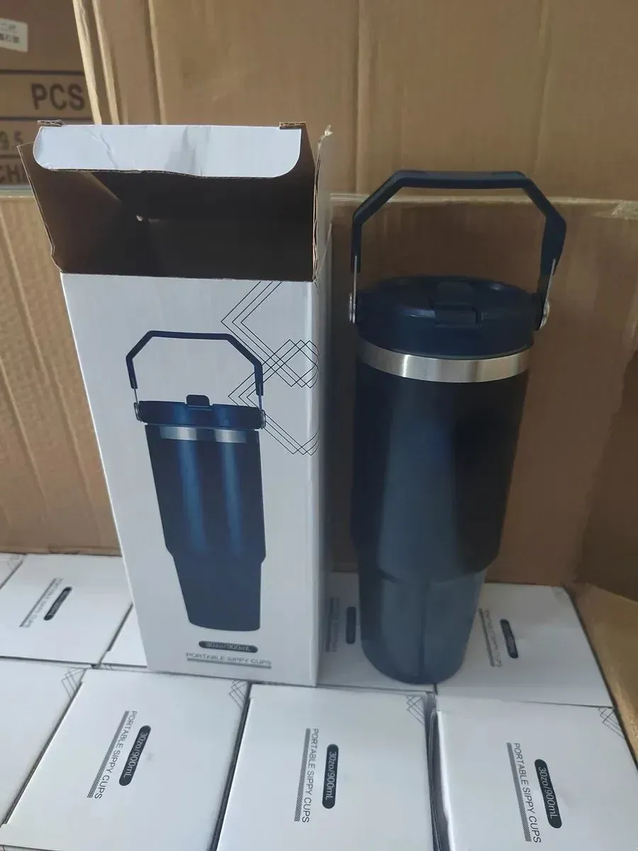 Water Bottles has 30oz Cups Heat Preservation Stainless Steel Outdoor Large Capacity Tumblers Reusable Leakproof Flip Cups