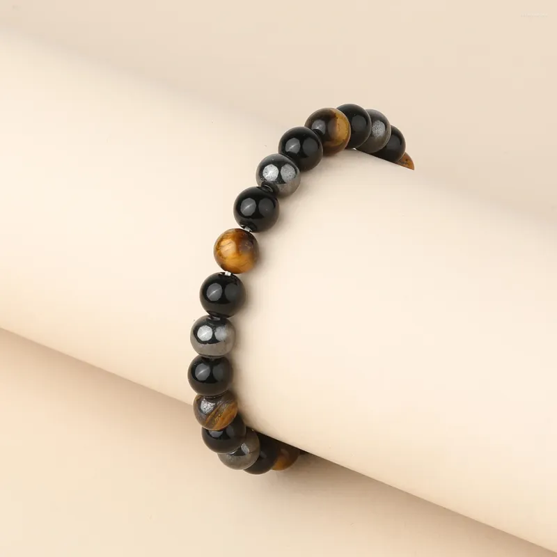 Strand YUOKIAA Bracciale con perline in ematite e agata nera naturale classica vintage, occhio di tigre giallo, per regalo di gioielli da uomo