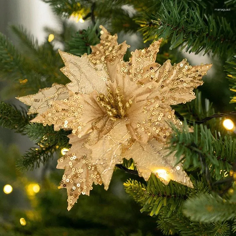 Decoratieve bloemen Kunstmatige glitterbloem voor thuiskerstboom Deze kunnen worden gebruikt in uw feesttuinbruiloft