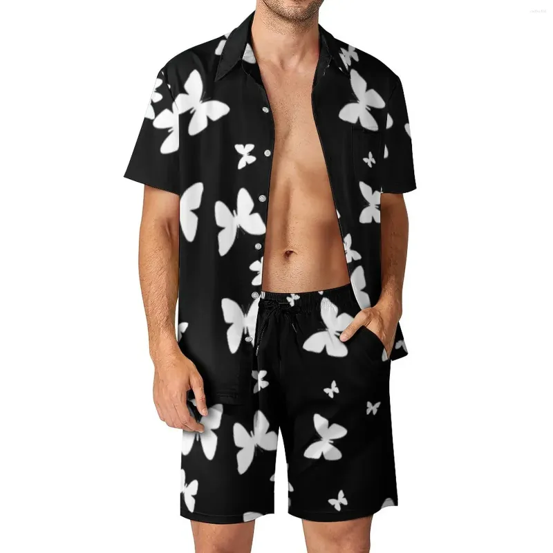 Herrspårar färgglada fjärilskjorta set 3d tryckta män avslappnade mode korta ärmar skjortor överdimensionerade strand shorts hawaiian kostymer