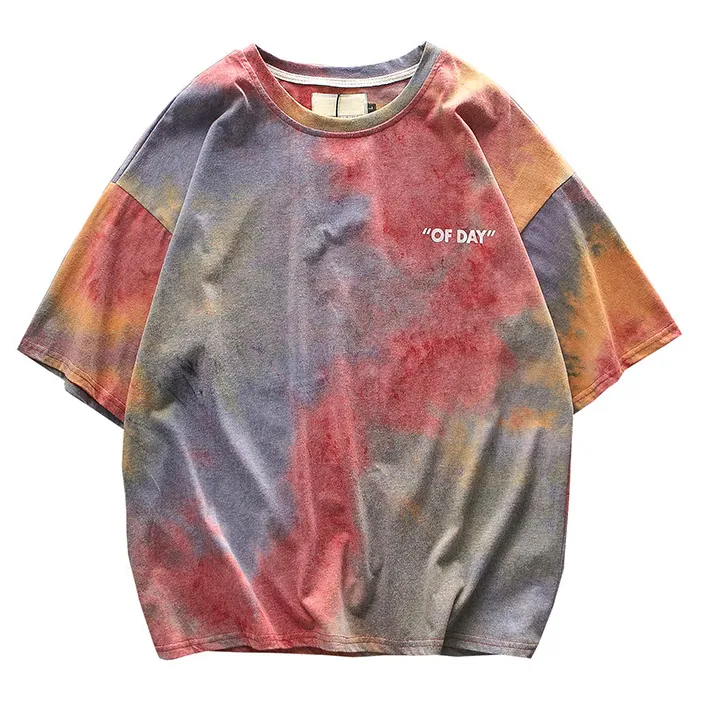 2024 Kort ärm tie-dye t-shirt kvinnors insider sommarklänning Ny koreansk version Löst bf harjuku stil halvärmad topp kvinnor