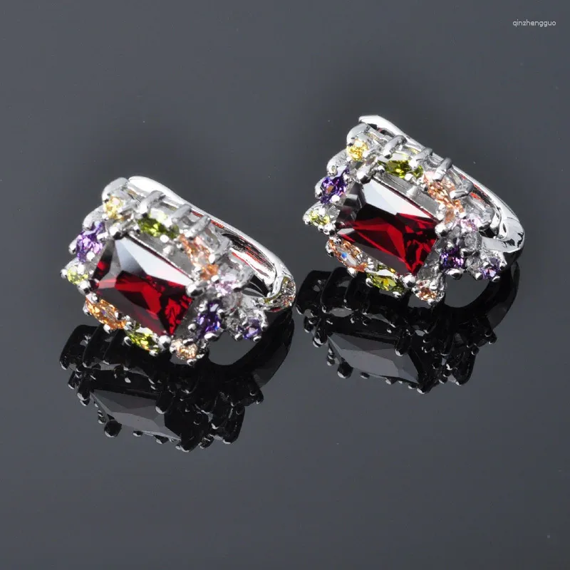 Stud Earrings Fashionable For Women Multicolor Cubic Zirconia Silver Color Jewelry Earring Wedding Jewellry P01626