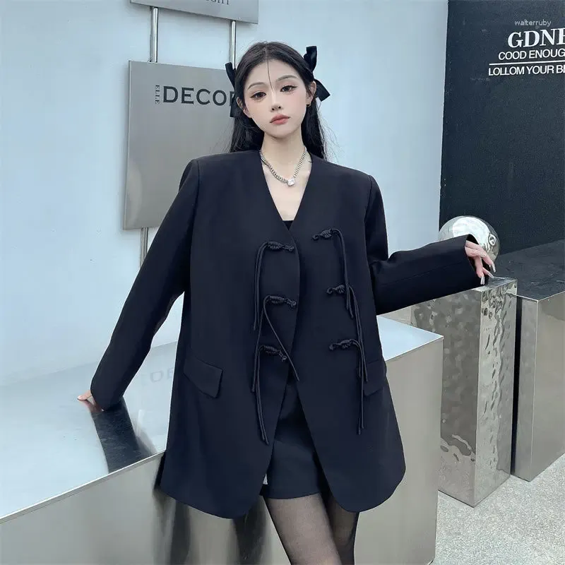 Costumes pour femmes UNXX 2024 Style chinois rétro noir revers Blazer veste pour femmes lâche décontracté costume à la mode de haute qualité femme dame haut