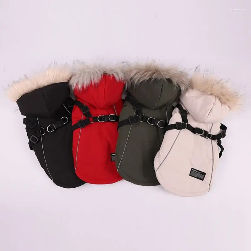 Dog Apparel Pet Harness Jacket Fleece Coat Winter Warm Clothes Hoodie Hooded Clothing For Small Large Dogs